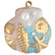 Pendentif coquillage 21x20 mm motif marin en relief - Acier inox 304 Doré - Pastel