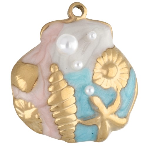 Pendentif coquillage 21x20 mm motif marin en relief - Acier inox 304 Doré - Pastel