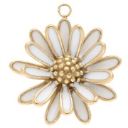 Pendentif fleur en 3D 23 mm avec résine époxy - Acier inox 304 Doré - Blanc x1|raw }}