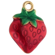Breloque fraise 15x11 mm avec résine époxy - Acier inox 304 Doré - Rouge - Vert x1