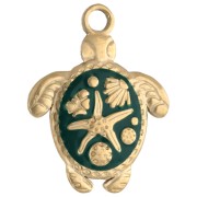 Pendentif tortue 23.5x18 mm - motif coquillage - Acier inox 304 Doré - Vert x1