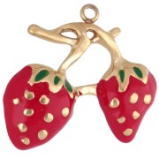 Pendentif fraises 21x23 mm avec résine époxy - Acier inoxydable 304 Doré - Rouge