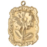 Pendentif cadre 26x18 mm motif fleur - résine époxy - Acier inox 304 Doré - Rose