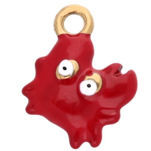 Breloque crabe 14x11 mm avec résine époxy - Acier inoxydable 304 Doré - Rouge x1