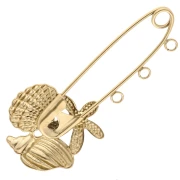 Broche épingle à nourrice 45 mm avec coquillages - 3 anneaux - Acier inox 304 Doré