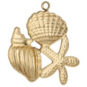 Pendentif étoile de mer et coquillages 22x20 mm - Acier inoxydable 304 Doré x1