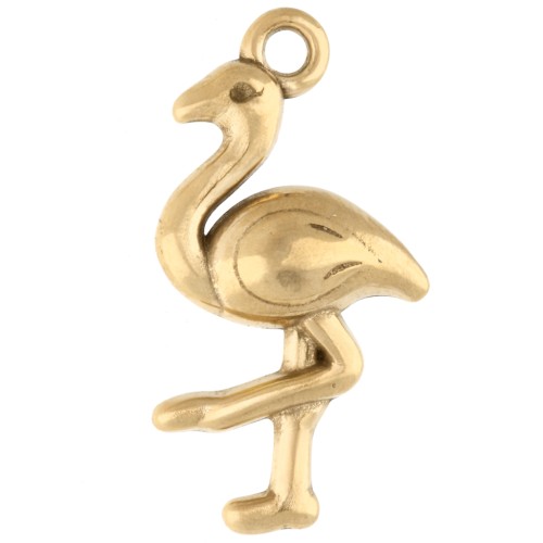 Breloque flamant rose 19x10 mm - Acier inoxydable 304 Doré x1