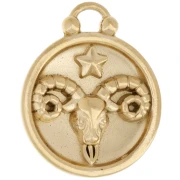 Breloque ronde réversible 17 mm signe du zodiaque Bélier - Acier inox 304 Doré x1