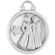 Breloque ronde réversible 17 mm signe du zodiaque Gémeaux - Acier inox 304 x1
