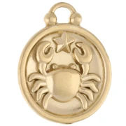 Breloque ronde réversible 17 mm signe du zodiaque Cancer - Acier inox 304 Doré x1