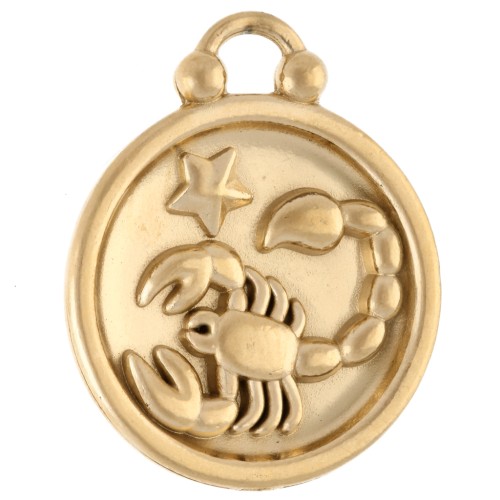 Breloque ronde réversible 17 mm signe du zodiaque Scorpion - Acier inox 304 Doré