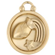 Breloque ronde réversible 17 mm signe du zodiaque Verseau - Acier inox 304 Doré x1|raw }}