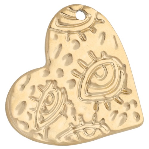 Pendentif coeur martelé 27x24 mm - motif oeil - Acier inoxydable 304 Doré x1