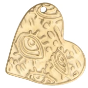 Pendentif coeur martelé 27x24 mm - motif oeil - Acier inoxydable 304 Doré x1