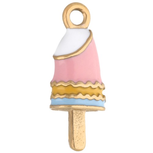 Breloque glace 19x7 mm avec résine époxy - Acier inoxydable 304 Doré - Rose clair