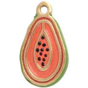 Breloque papaye 16x10 mm en résine époxy - Acier inox 304 Doré - Orange - Vert x1