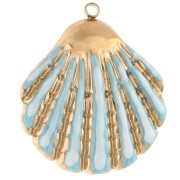Pendentif coquillage 35.5x31 mm et résine époxy - Acier inox 304 Doré - Bleu ciel