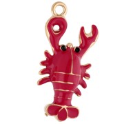 Pendentif homard 22x10 mm avec résine époxy - Acier inoxydable 304 Doré - Rouge x1|raw }}