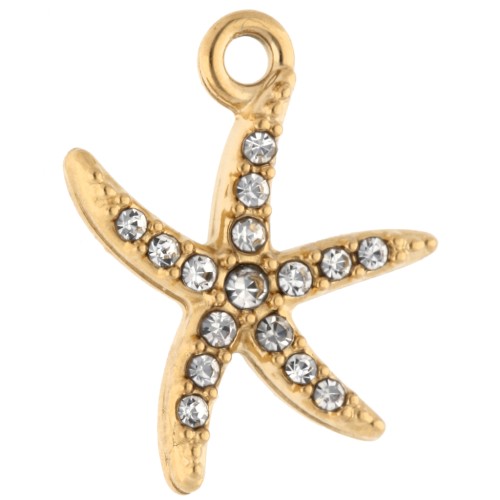 Breloque étoile de mer 14x12 mm avec strass - Acier inox 304 Doré - Crystal x1