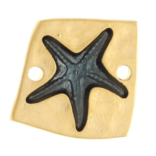 Intercalaire carré irrégulier 16x17 mm étoile de mer - Doré à l'or fin - Bleu x1