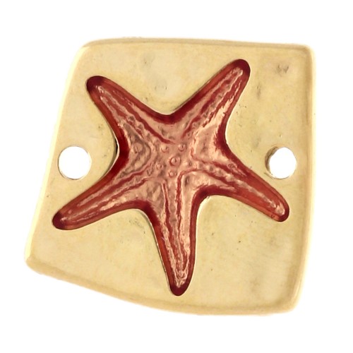 Intercalaire carré irrégulier 16x17 mm étoile de mer Doré à l'or fin - Orange x1