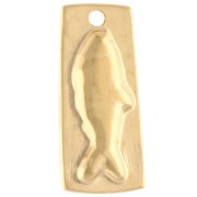 Pendentif rectangle irrégulier 31x14 mm motif poisson Doré à l'or fin - Vert x1