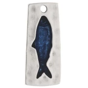 Pendentif rectangle irrégulier 31x14 mm motif poisson Placage argent fin - Bleu x1