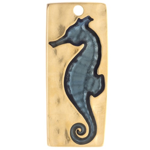 Pendentif irrégulier hippocampe 41x18 mm Doré à l'or fin - Bleu x1