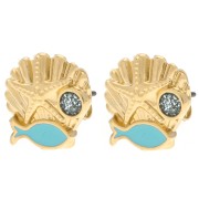 Boucles d'oreilles coquillage 13 mm Doré à l'or fin - Turquoise - Bleu pailleté x2