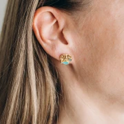 Boucles d'oreilles coquillage 13 mm Doré à l'or fin - Turquoise - Bleu pailleté x2