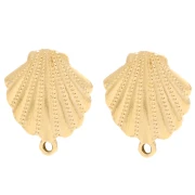 Clous d'oreilles coquillage 19x17 mm - anneau fermé - Doré à l'or fin x2
