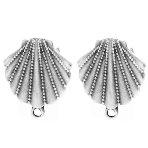 Clous d'oreilles coquillage 19x17 mm - anneau fermé -Placage argent fin vieilli x2