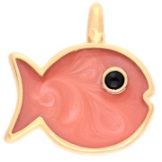 Breloque poisson 16x15 mm avec résine époxy - Doré à l'or fin - Saumon nacré x1