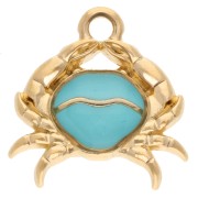 Breloque crabe 16x15 mm avec résine époxy - Doré à l'or fin - Turquoise nacré x1