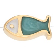 Perle poisson 15x7.5 mm - résine époxy - Doré à l'or fin - Turquoise nacré x1
