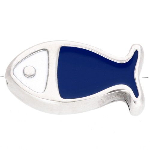 Perle poisson 15x7.5 mm - résine époxy - Placage Argent fin vieilli Bleu foncé x1