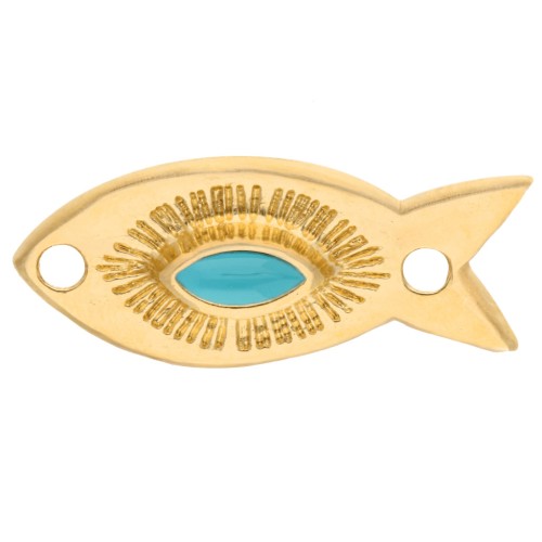 Intercalaire poisson 20x9 mm avec résine époxy - Doré à l'or fin - Turquoise x1