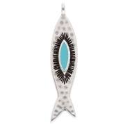 Doré Or Fin - Or 24K - 999/1000 - Pendentif poisson 35x8 mm - Placage Argent fin vieilli - Turquoise x1 Pendentif poisson 35x8 mm - Placage Argent fin vieilli - Turquoise x1