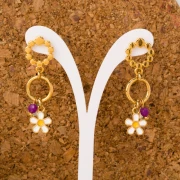 Breloque fleur 10.5 mm avec résine époxy - Doré à l'or fin - Lilas - Jaune x1