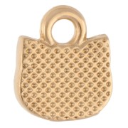 Breloque tête de chat 9x8 mm - Doré à l'or fin - Rose pailleté x1