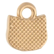 Breloque tête de chat 9x8 mm - Doré à l'or fin - Rose pailleté x1