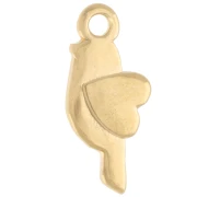 Breloque oiseau et coeur 18x8 mm - Doré à l'or fin - Rouge x1