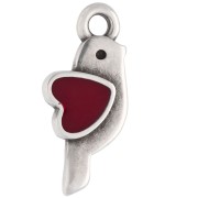 Breloque oiseau et coeur 18x8 mm - Placage Argent fin vieilli - Rouge x1|raw }}
