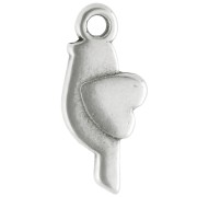 Breloque oiseau et coeur 18x8 mm - Placage Argent fin vieilli - Rouge x1