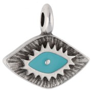 Breloque losange 12x13 mm - motif oeil - Placage Argent fin vieilli - Turquoise x1|raw }}