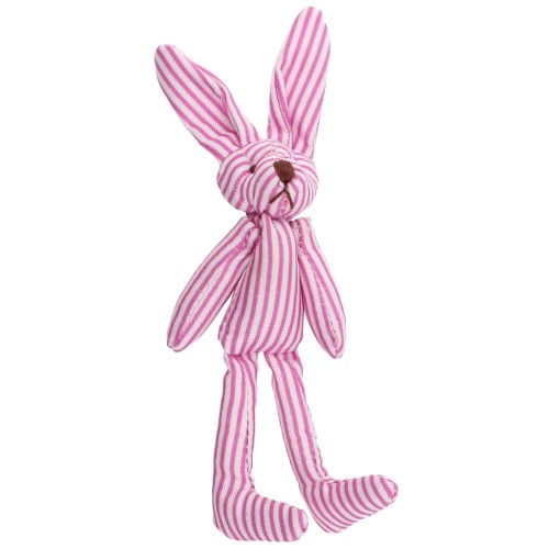 Pendentif lapin 12x4 cm pour bijou de sac - Tissu - Rayé Rose - Blanc x1