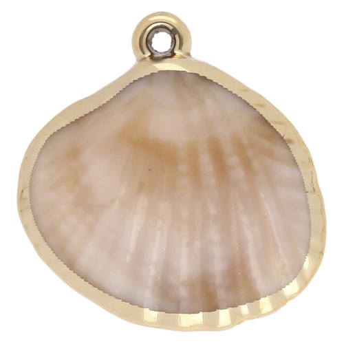 Pendentif coquillage 28x27 mm en acrylique - Beige marbré - Doré x1