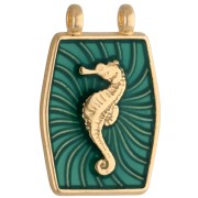 Pendentif intercalaire 22.5x15 mm motif hippocampe - Doré à l'or fin - Vert x1|raw }}