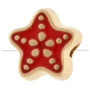 Perle étoile de mer 9 mm avec résine époxy - Doré à l'or fin - Rouge x1