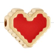 Perle coeur 10 mm avec résine époxy - Doré à l'or fin - Rouge clair x1